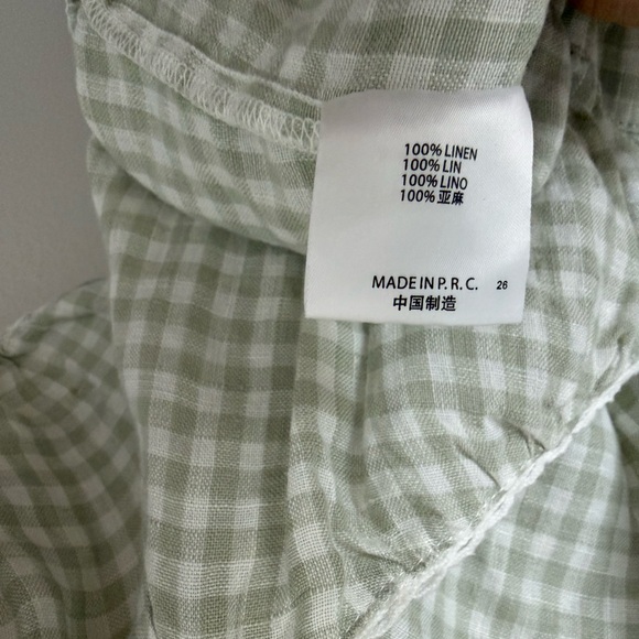 Brandy Melville Blair Top Sage Green White Gingham Puff women’s 100% Linen OS - Picture 8 of 9